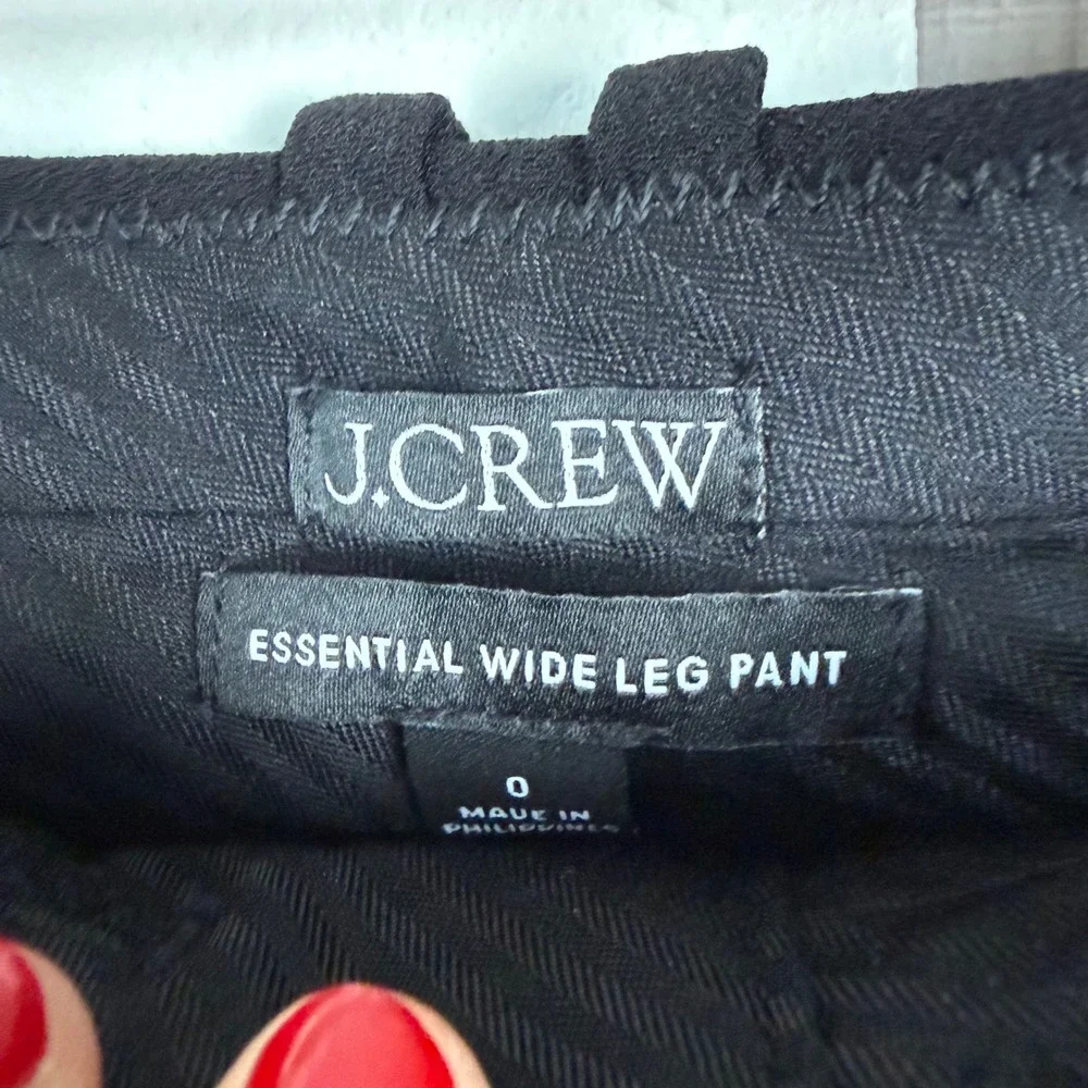 J. Crew Black Essential Wide Leg Pants‎ City Crepe Trouser Cuffed Relaxed Size 0